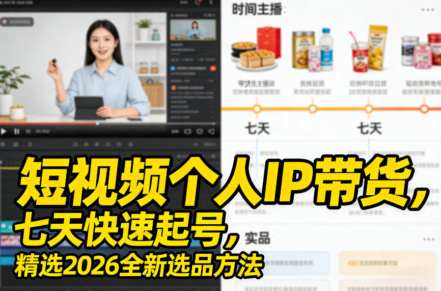 短视频个人IP带货，七天快速起号，精选2026全新选品方法-吾爱创业网