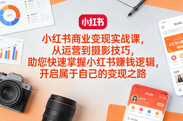 小红书商业变现实战课，从运营到摄影技巧，助您快速掌握小红书賺钱逻辑，开启属于自己的变现之路-吾爱创业网