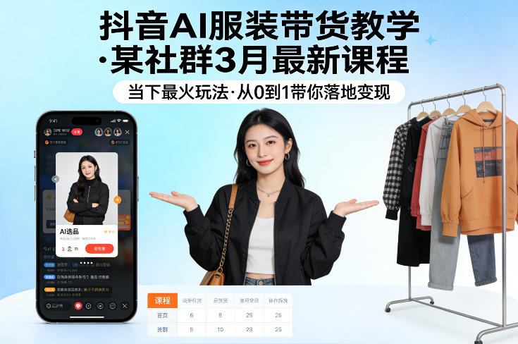 抖音AI服装带货教学，某社群3月最新课程，当下最火玩法，从0到1带你落地变现-吾爱创业网