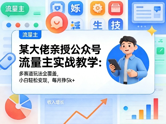 某大佬亲授公众号流量主实战教学：多赛道玩法全覆盖，小白轻松变现，每月多挣5k+-吾爱创业网