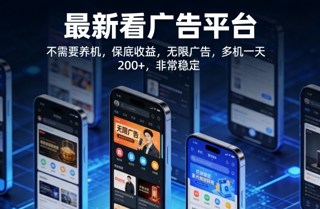 最新看广告平台，不需要养机，保底收益，无限广告，多机一天200+，非常稳定【揭秘】-吾爱创业网