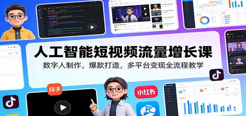 人工智能短视频流量增长课：数字人制作，爆款打造，多平台变现全流程教学-吾爱创业网