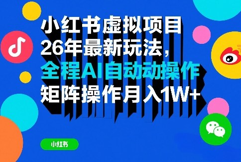 小红书虚拟项目26年最新玩法，全程AI自动操作，矩阵操作月入1W＋【揭秘】-吾爱创业网