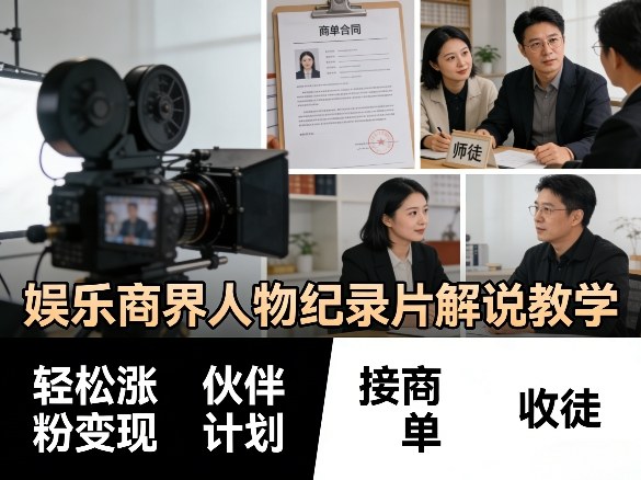 娱乐商界人物纪录片解说教学，轻松涨粉变现，伙伴计划，接商单，收徒等-吾爱创业网