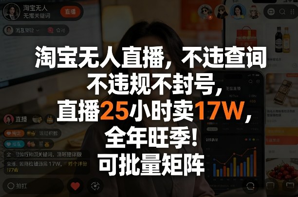 淘宝无人直播，不违规不封号，直播25小时卖17W，全年旺季！可批量矩阵【揭秘】-吾爱创业网