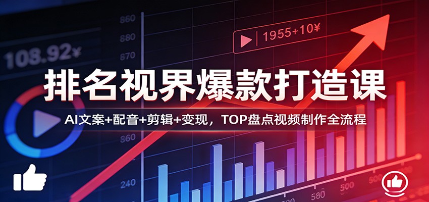 排名视界爆款打造课：AI文案+配音+剪辑+变现，TOP盘点视频制作全流程-吾爱创业网