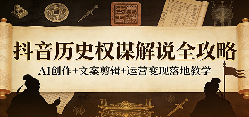 抖音历史权谋解说全攻略：AI创作+文案剪辑+运营变现落地教学-吾爱创业网