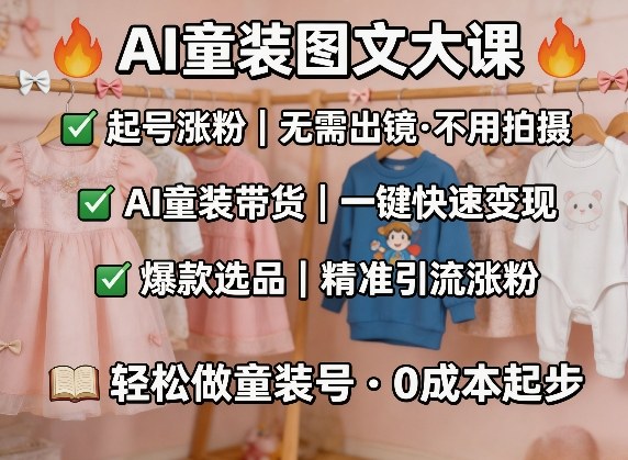 AI童装图文剪辑，某社群童装图文大课，起号涨粉、AI童装带货、爆款选品，无需出镜和拍摄-吾爱创业网