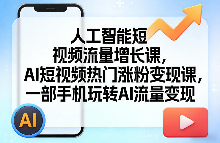 人工智能短视频流量增长课，AI短视频热门涨粉变现课，一部手机玩转AI流量变现-吾爱创业网