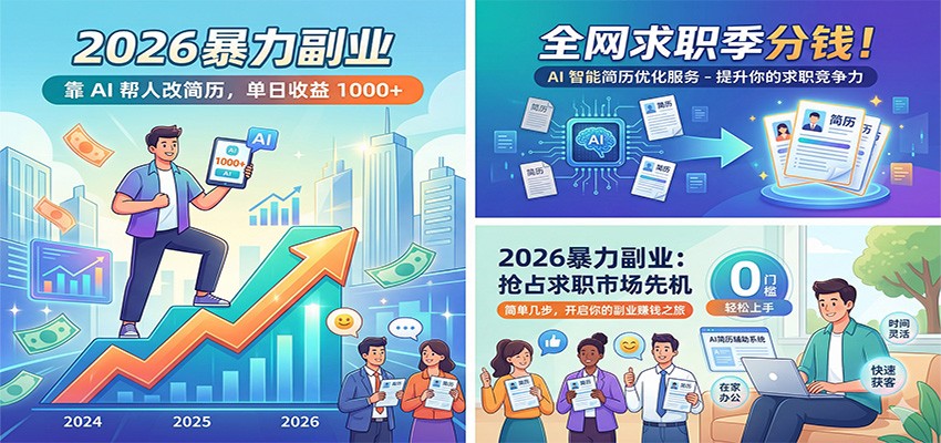 2026暴力副业：靠AI帮人改简历，单日收益1000+，全网求职季分钱-吾爱创业网