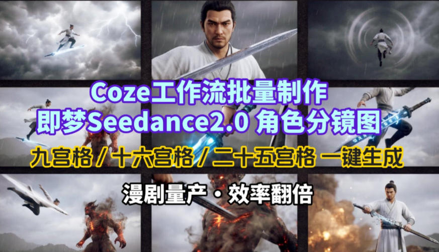 Coze工作流批量制作即梦Seedance2.0角色分镜图，九宫格-十六宫格-二十五宫格一键生成，漫剧量产，效率翻倍-吾爱创业网