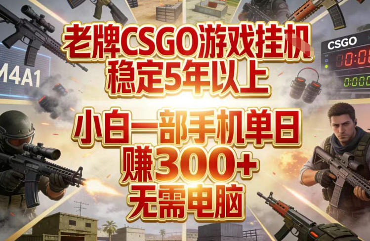 老牌CSGO游戏挂G,稳定5年以上,小白一部手机单日賺3张+,无需电脑【揭秘】-吾爱创业网