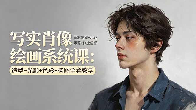 （17967期）写实肖像绘画系统课：造型+光影+色彩+构图全套教学，配套笔刷+示范+作业点评-吾爱创业网