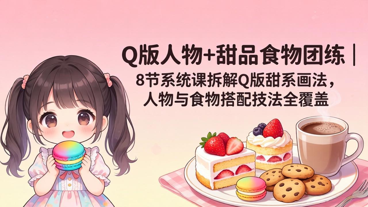 (18037期)Q版人物+甜品食物团练|8节系统课拆解Q版甜系画法,人物与食物搭配技法全覆盖-吾爱创业网