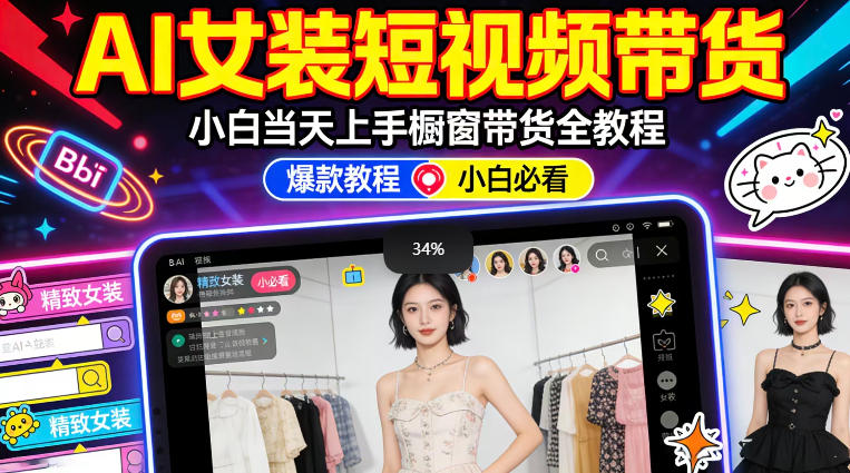 AI女装短视频橱窗带货：小白零门槛当天上手，高佣金爆款轻松賺！-吾爱创业网