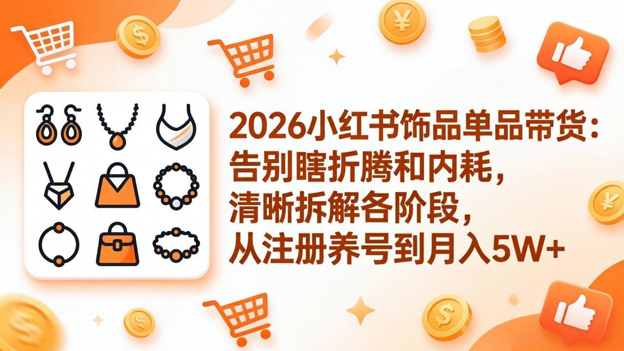 （17861期）2026小红书饰品单品带货：告别瞎折腾和内耗，清晰拆解各阶段，从注册养号到月入5W+-吾爱创业网