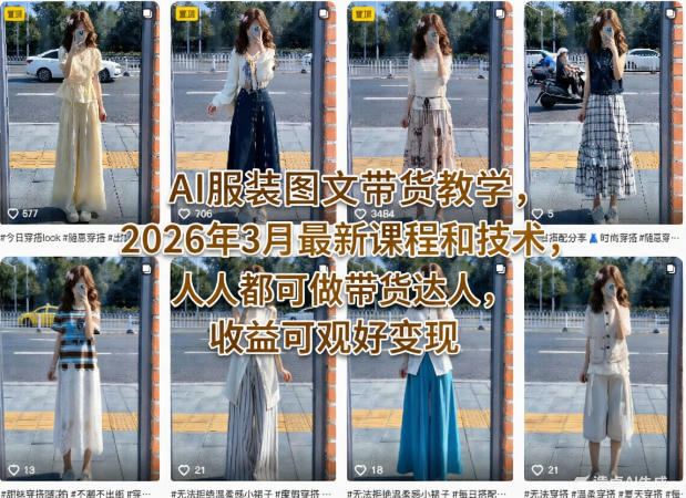 AI服装图文带货教学，2026年3月最新课程和技术，人人都可做带货达人，收益可观好变现-吾爱创业网