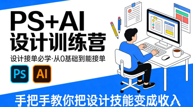 设计接单必学，PS+AI设计训练营，从0基础到能接单，手把手教你把设计技能变成收入-吾爱创业网