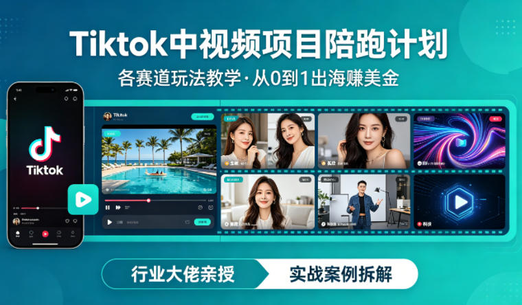 某大佬的Tiktok中视频项目陪跑，涵盖TK各个赛道玩法教学，从0到1出海賺美金-吾爱创业网