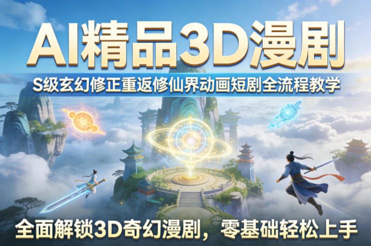 AI精品3D漫剧S级玄幻修正重返修仙界动画短剧全流程教学，全面解锁3D奇幻漫剧，零基础轻松上手-吾爱创业网