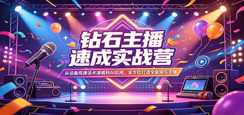 钻石主播速成实战营:从设备搭建话术演唱到AI应用,全方位打造全能娱乐主播-吾爱创业网