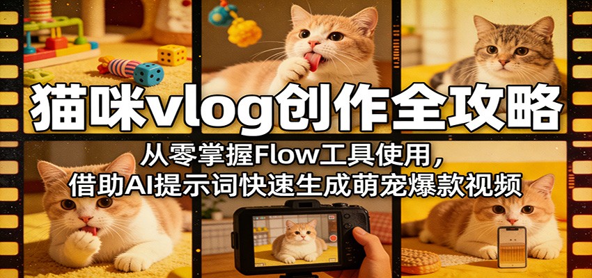 猫咪vlog创作全攻略：从零掌握Flow工具使用，借助AI提示词快速生成萌宠爆款视频-吾爱创业网