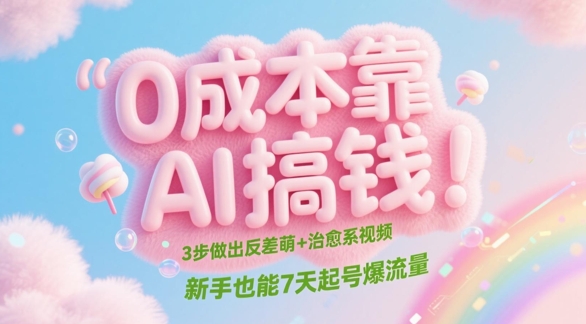 0成本靠AI搞钱！3步做出反差萌+治愈系视频，新手也能7天起号爆流量-吾爱创业网