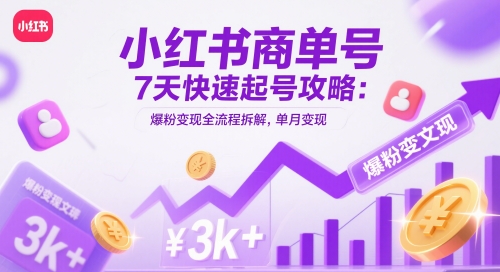小红书商单号7天快速起号攻略：爆粉变现全流程拆解，单月变现3k+-吾爱创业网