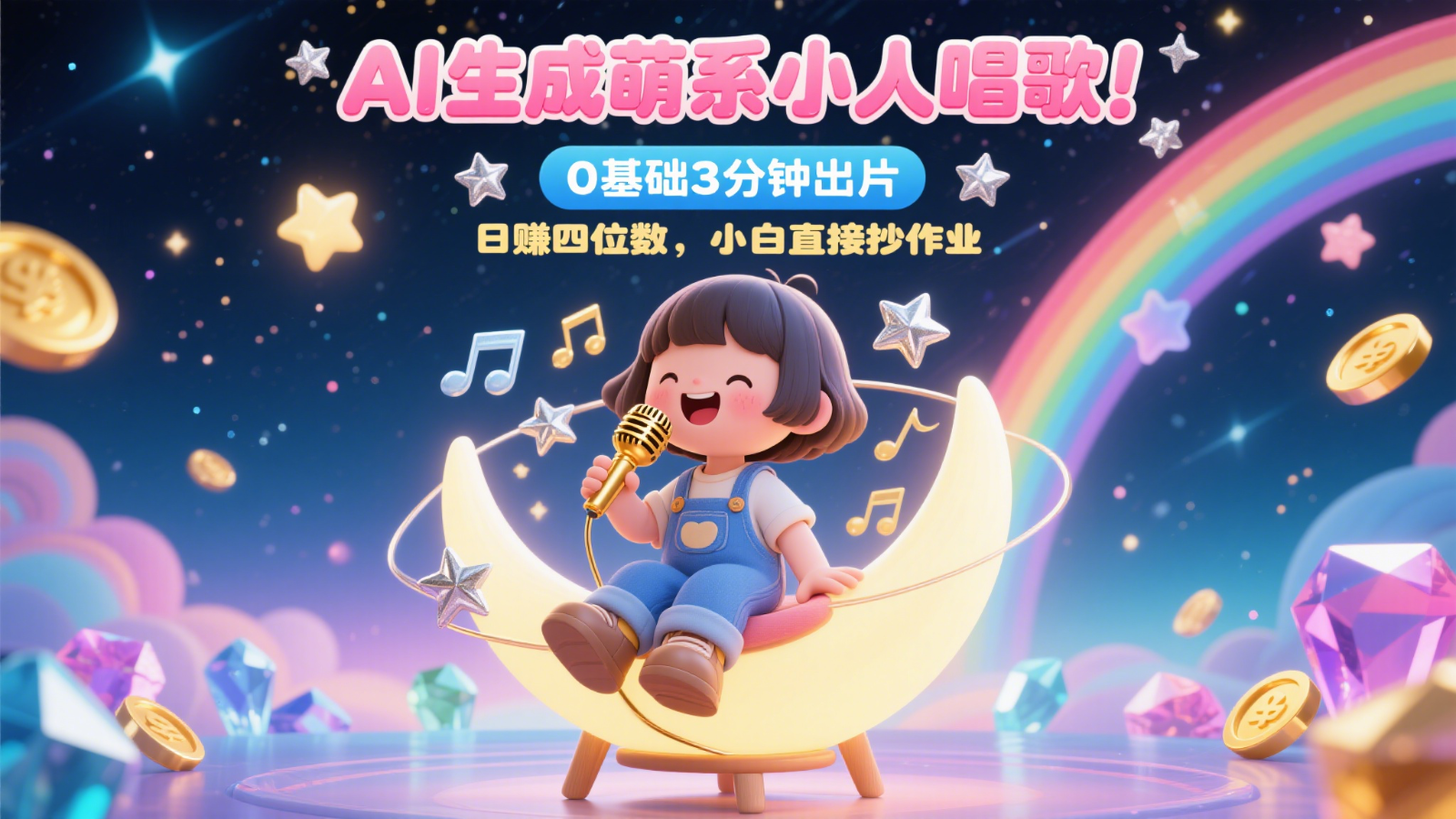 AI生成萌系小人唱歌！0基础3分钟出片，28个作品涨粉9万，日赚四位数，小白直接抄作业-吾爱创业网