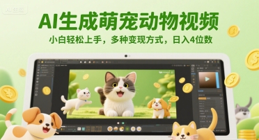AI生成萌宠动物视频，小白轻松上手，多种变现方式，日入4位数-吾爱创业网