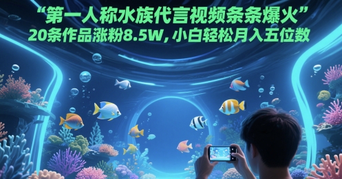 第一人称水族代言视频条条爆火，20条作品涨粉8.5W，小白轻松月入五位数-吾爱创业网