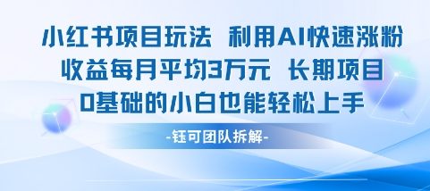 适合小白操作的小红书新项目，利用AI快速涨粉，收益每月平均1W+-吾爱创业网