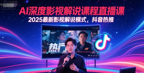 AI深度影视解说课程直播课，2025最新影视解说模式，抖音热推-吾爱创业网