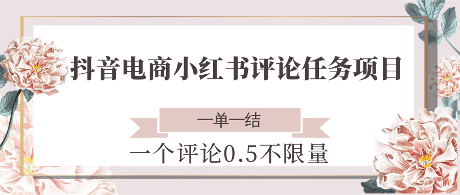 抖音电商小红书评论任务项目，一个评论0.5，一单一结 不限量-吾爱创业网