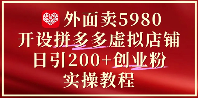 外面卖5980开设拼多多虚拟店铺：单日引流200+创业付费粉实战教程-吾爱创业网