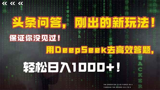（14957期）头条问答，刚出的新玩法！保证你没见过！结合Deepseek高效答题，轻松日…-吾爱创业网
