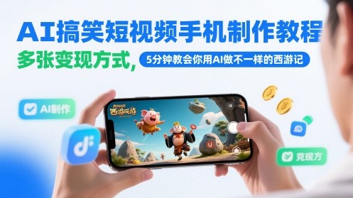 AI搞笑短视频手机制作教程，多张变现方式，5分钟教会你用AI做不一样的西游记-吾爱创业网