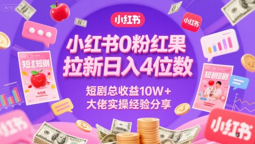 小红书0粉红果短剧拉新日入4位，数短剧总收益10W+大佬实操经验分享-吾爱创业网